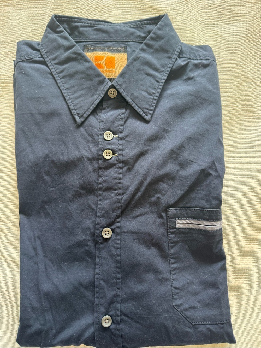 BOSS ORANGE Men's Dark Blue Button-Up Dress Shirt Large